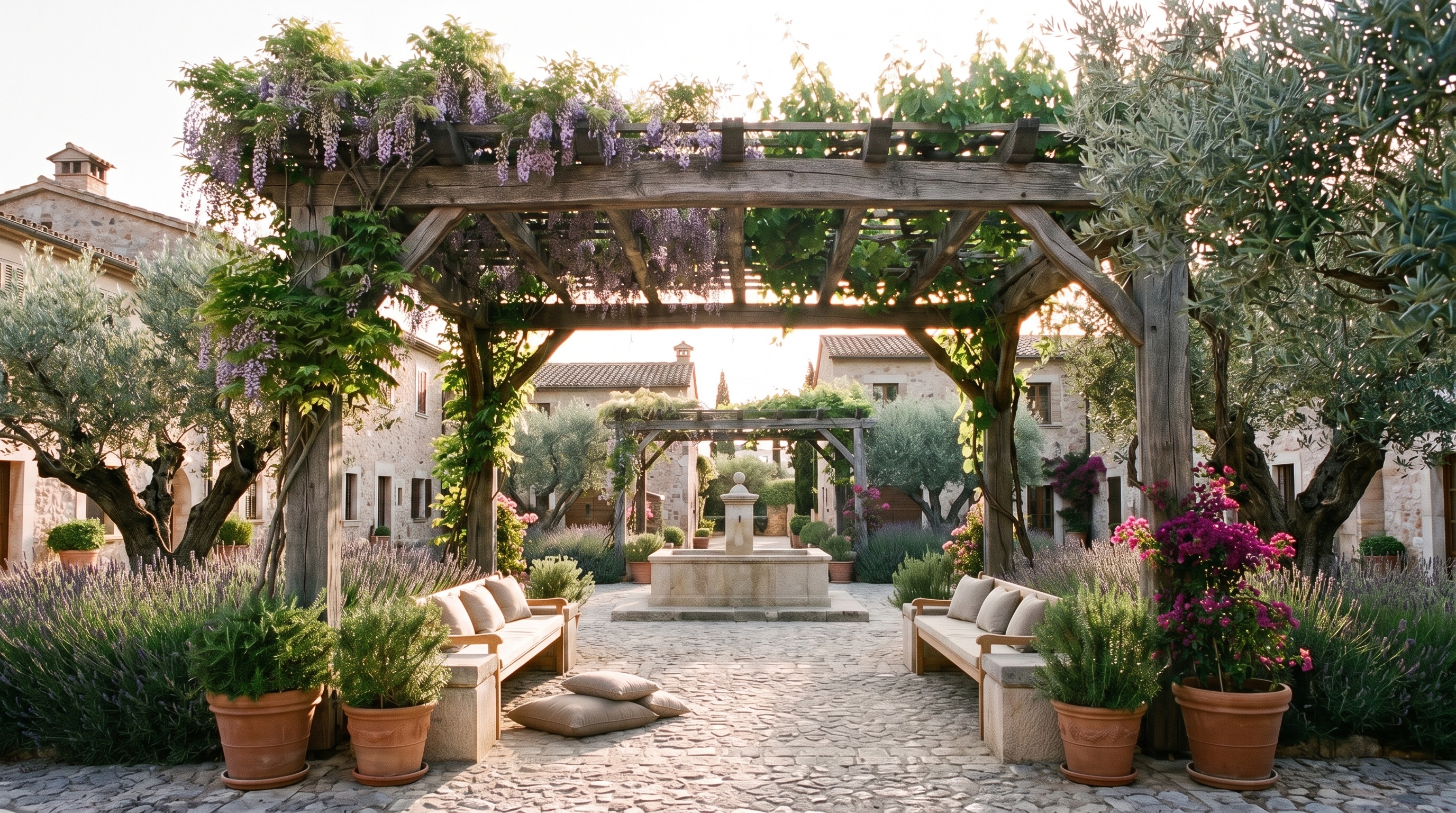 Stone fountain in the square — Residenza Oliveto concept study