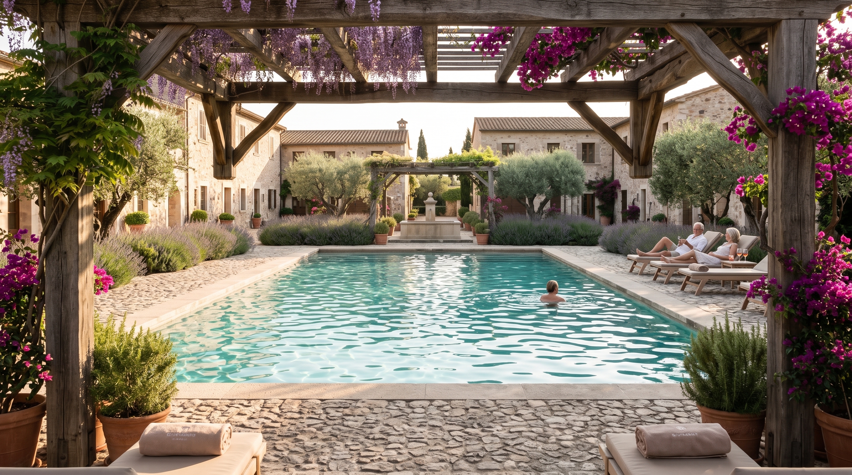 Residents at the clubhouse pool — Residenza Oliveto concept study