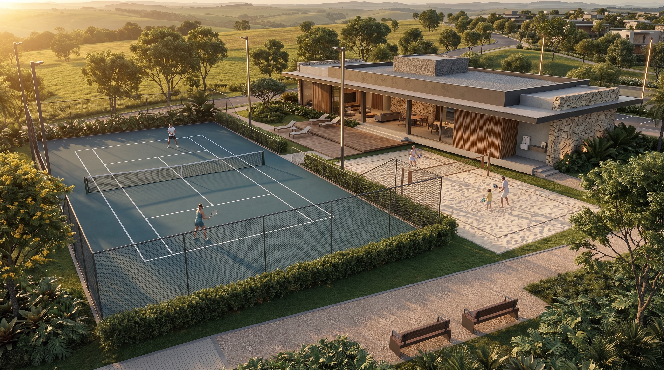Quadras esportivas do estudo conceitual Terras da Alvorada