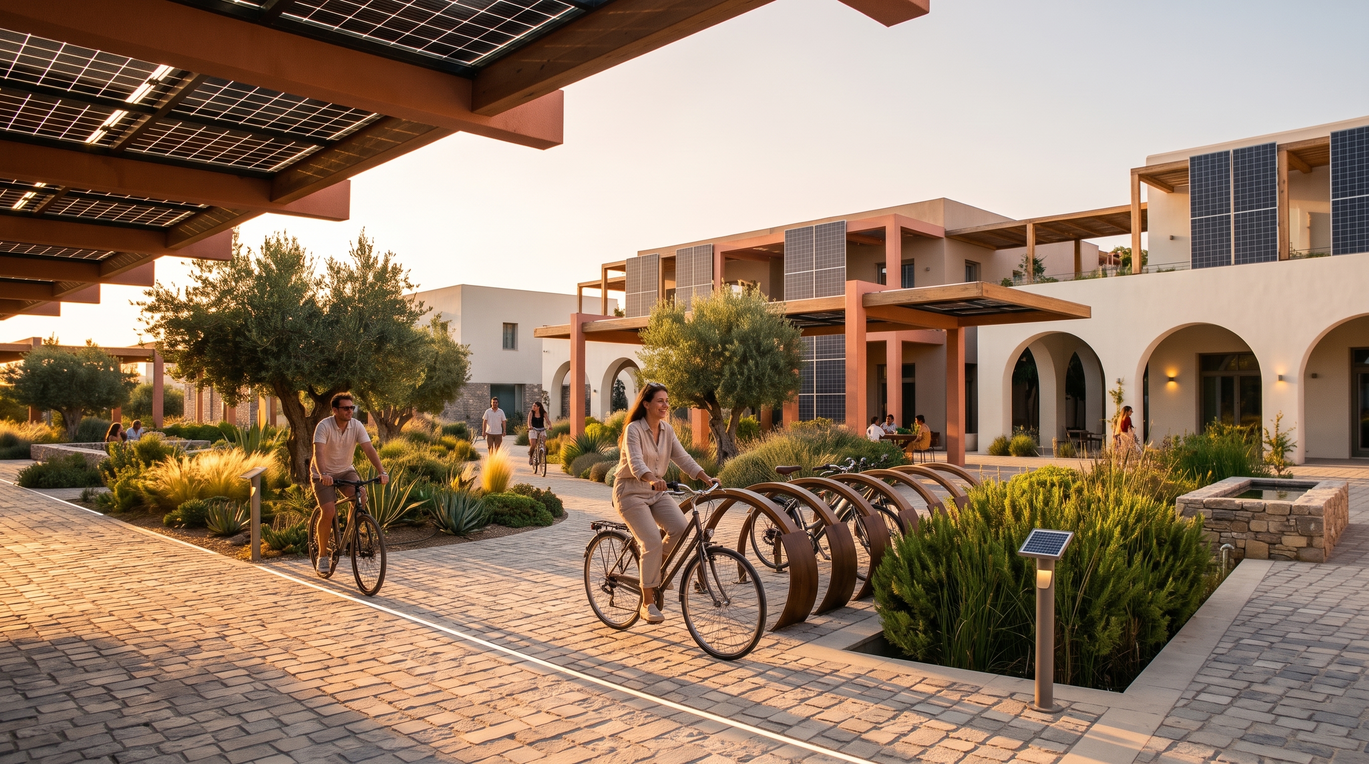 Residents cycling on the bike path — Porto Eco-Resort concept study