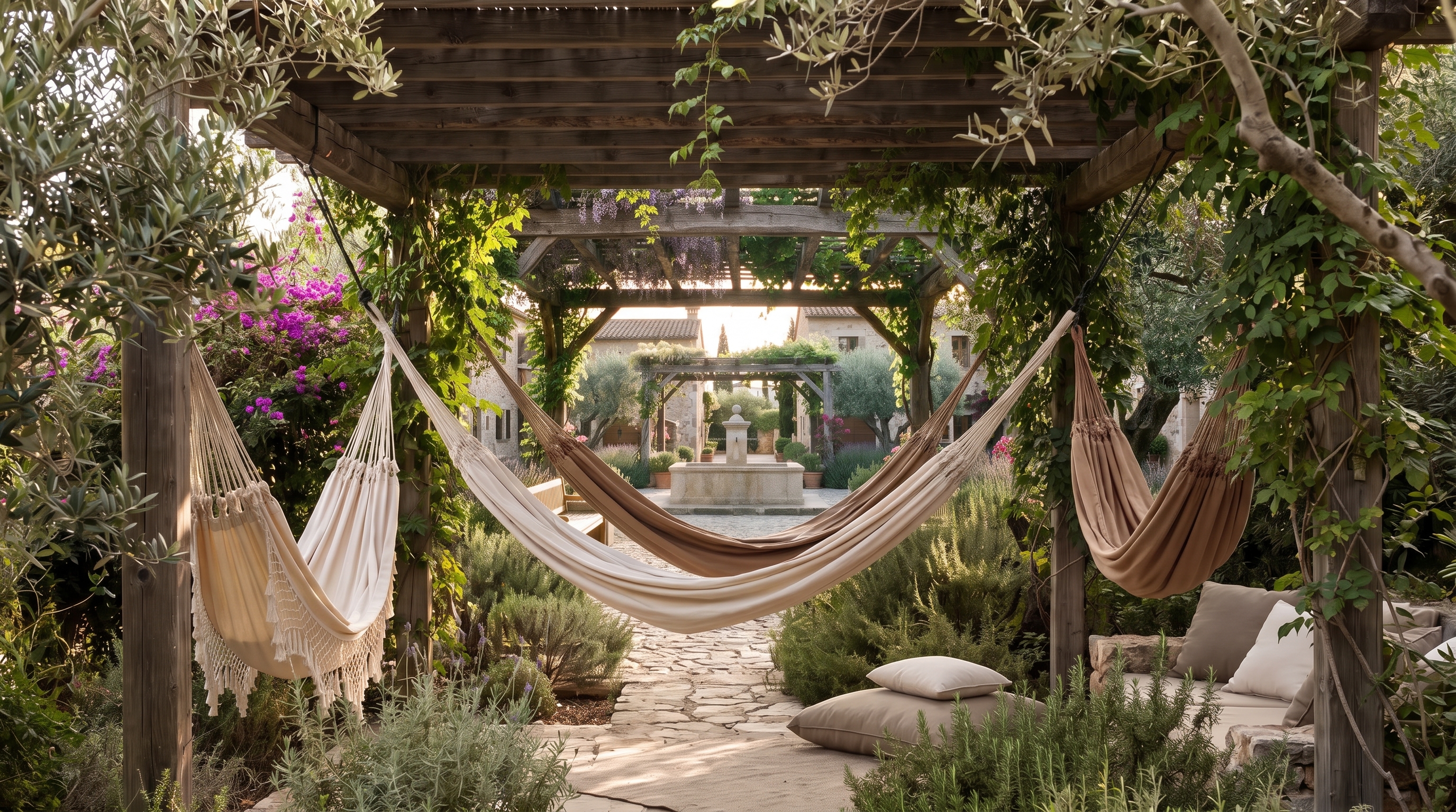 Hammocks under the pergola — Residenza Oliveto concept study